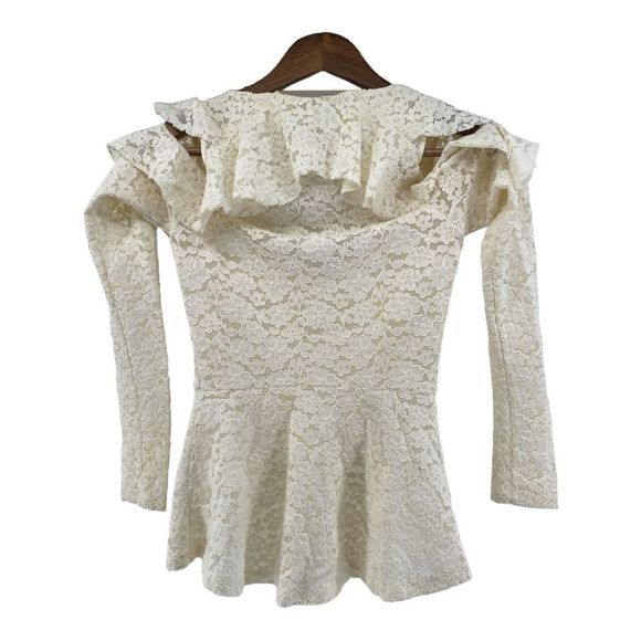 BCBG Long Sleeve Cold Shoulder Lace Ivory Astril Top Women’s Size X Small - Picture 2 of 5
